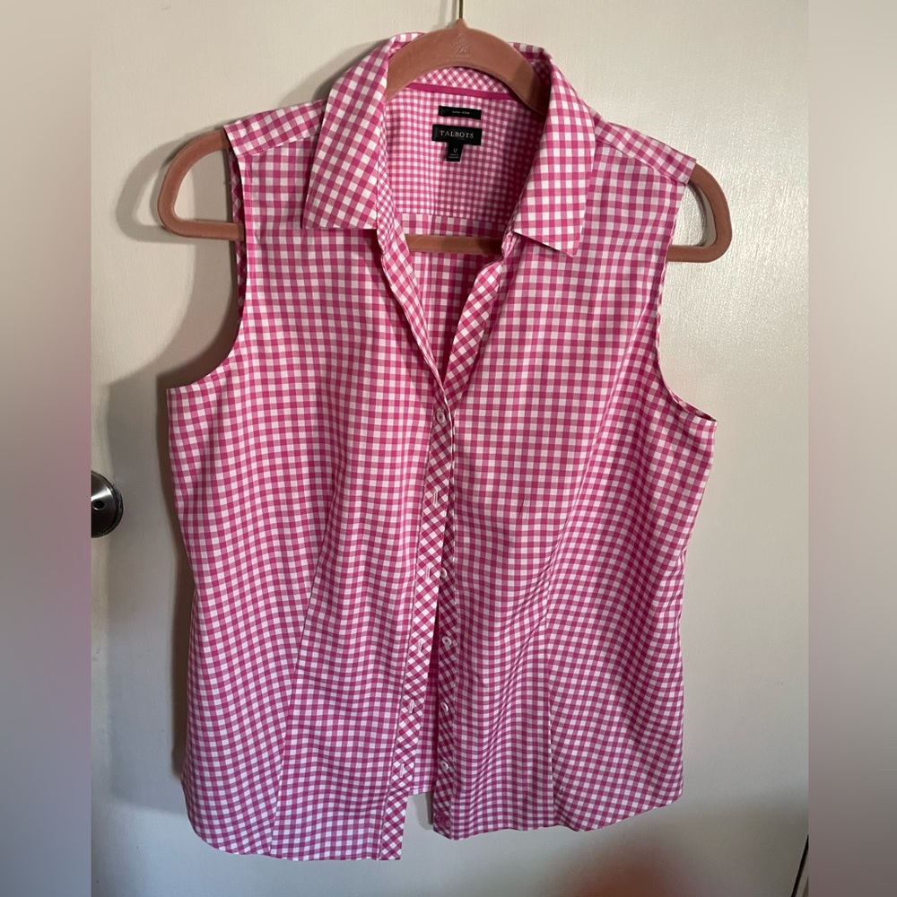 Talbots sleeveless pink check top